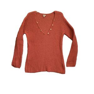 J. Jill Sweater Womens Medium Pink V Neck Knit Pullover Lightweight Cotton Linen